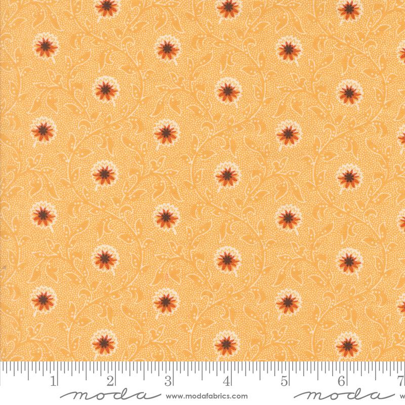 Pumpkin Spice Gatherings Flowering Blooms Moon Beam Yellow Primitive Gatherings Moda Cotton Fabric MD-49290-16