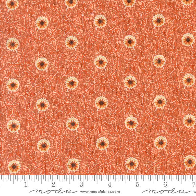 Pumpkin Spice Gatherings Flowering Blooms Trumpet Vine Orange Primitive Gatherings Moda Cotton Fabric MD-49290-15