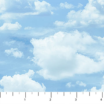 Puppies for Sale Sky and Clouds Light Blue Jim Killen Northcott Fabrics Cotton Fabric