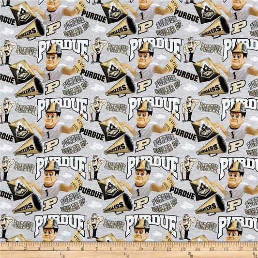Purdue Boilermakers NCAA Collegiate Mascot Allover in Gray Cotton Fabric PU-1164