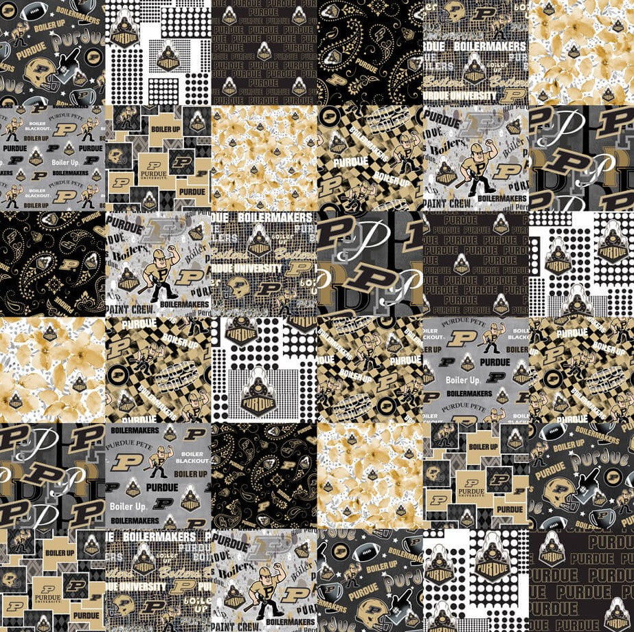 Purdue Boilermakers NCAA College Cheater Quilt Allover 60" Sykel Enterprises Cotton Fabric PU-1363