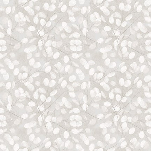 Purely Neutral Texture Leaves Grey Satin Moon Designs Blank Quilting Cotton Fabric BQ-3517-90