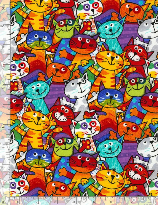 Purrfect Stacked Cats Multi Gail Cadden Timeless Treasures Cotton Fabric TT-GAIL-CD6341-MULTI