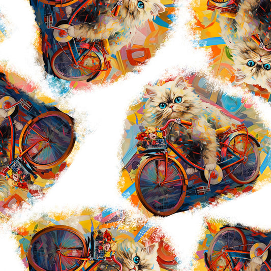 Purrfectly Playful Cat Floral Ride White Ivan Guaderrama 3 Wishes Cotton Fabric 3W-22965-WHT