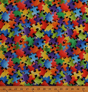 Puzzle Pieces Jigsaw Puzzles Multi Gail Cadden Timeless Treasures Cotton Fabric TT-GAIL-CD2613-MULTI