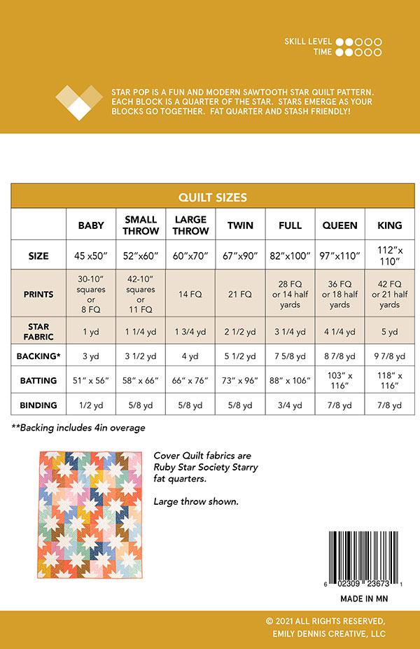 Jolly Basics Star Pop Pattern Emily Dennis of Quilty Love QL-141