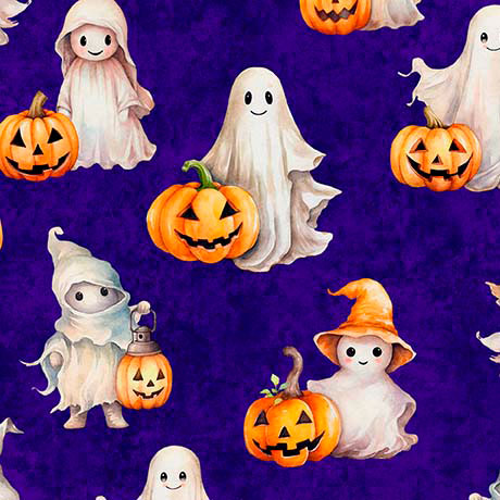 QT Cuties Ghosts & Pumpkins Purple Morris Creative Group Quilting Treasures Cotton Fabric QT-2600-31176-V