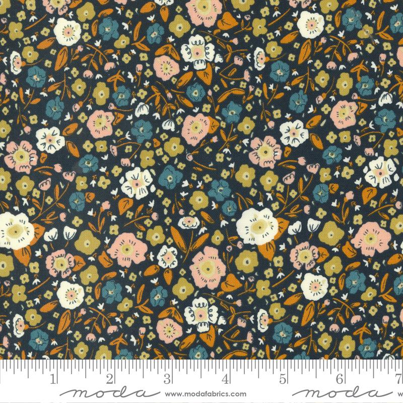 Quaint Cottage Calico Small Floral Midnight Dark Blue Gingiber Moda Cotton Fabric