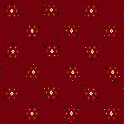 Quiet Grace Diamond Clusters Cranberry Red Kim Diehl Henry Glass Cotton Fabric HG-918-88