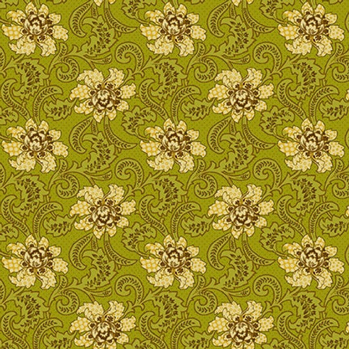 Quiet Grace Foulard Floral Kiwi Green Kim Diehl Henry Glass Cotton Fabric HG-924-66