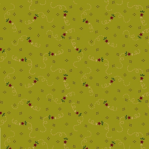 Quiet Grace Meandering Stars Kiwi Green Kim Diehl Henry Glass Cotton Fabric