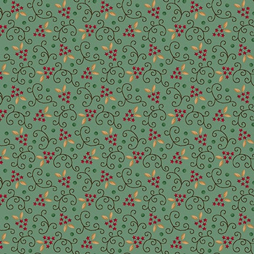 Quiet Grace Strawberries Turquoise Green Kim Diehl Henry Glass Cotton Fabric