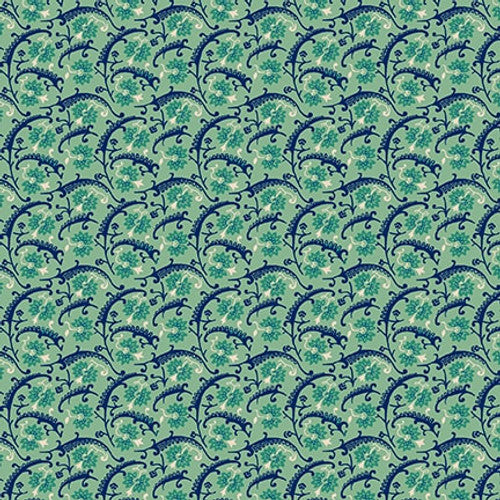 Quiet Grace Vintage Floral Aqua Green Kim Diehl Henry Glass Cotton Fabric