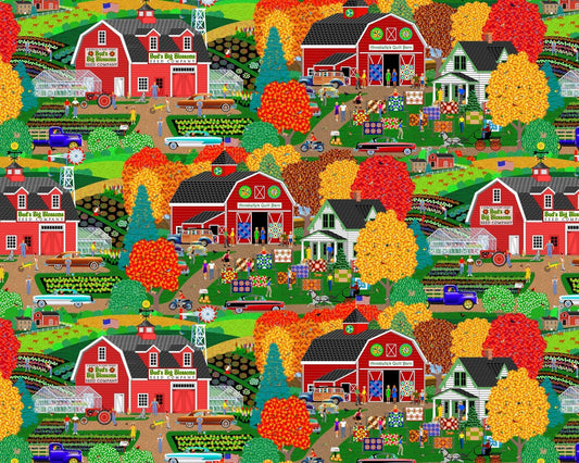Quilt Barns Scenic Multi Mark Frost David Textiles Cotton Fabric DT-AL-4489-1C