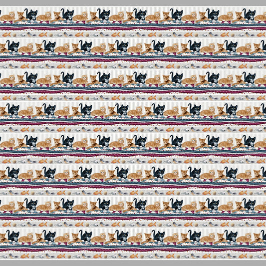 Quilted Kitties Border Stripe Cats Grainy Robert Giordano Henry Glass Cotton Fabric