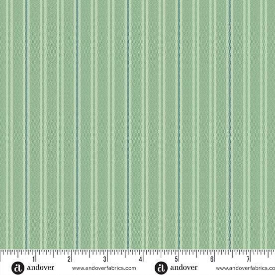 Quiltessential Double Stripe Pine Blue Green Laundry Basket Quilts Andover Cotton Fabric AF-A1672-G1
