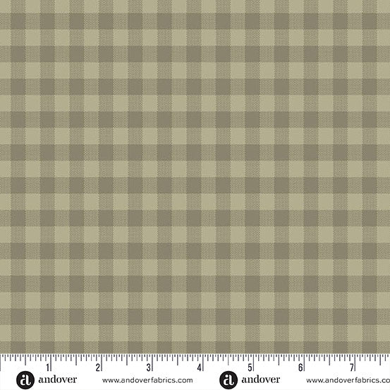 Quiltessential Gingham Flax Dark Beige Green Laundry Basket Quilts Andover Cotton Fabric AF-A1673-N
