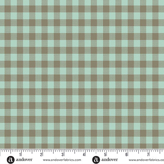 Quiltessential Gingham Sky Green Brown Laundry Basket Quilts Andover Cotton Fabric AF-A1673-LT