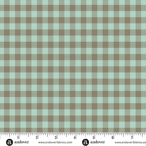 Quiltessential Gingham Sky Green Brown Laundry Basket Quilts Andover Cotton Fabric AF-A1673-LT | US Fabric Shop
