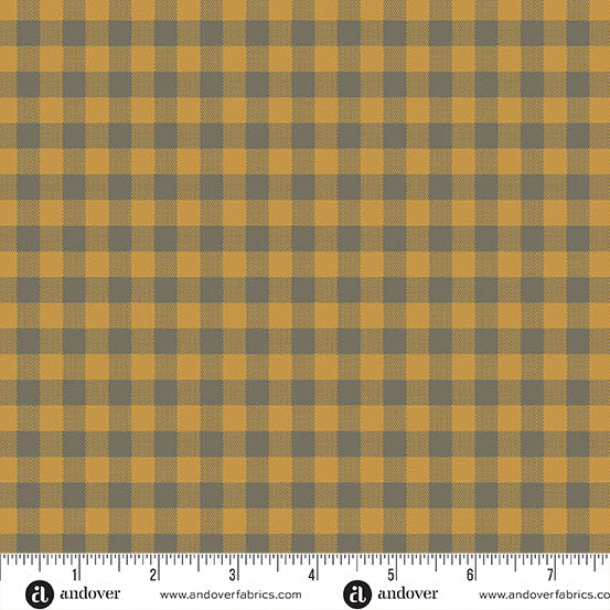 Quiltessential Gingham Turmeric Golden Orange Grey Laundry Basket Quilts Andover Cotton Fabric AF-A1673-Y1