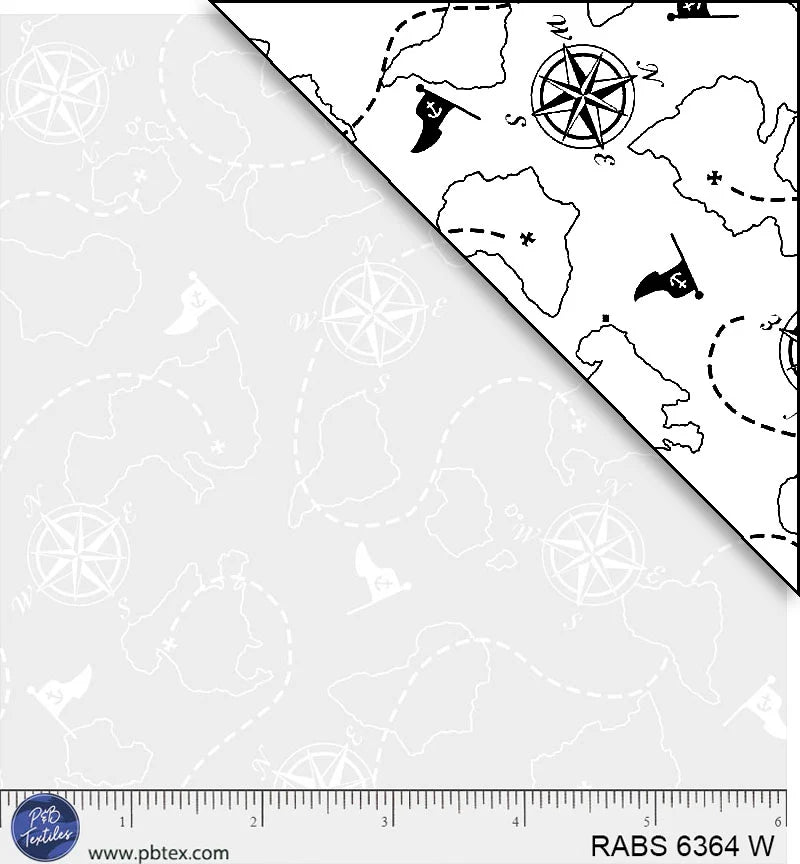 Ramblings by the Sea Nautical Compass Maps White on White P&B Textiles Cotton Fabric PB-RABS6364W