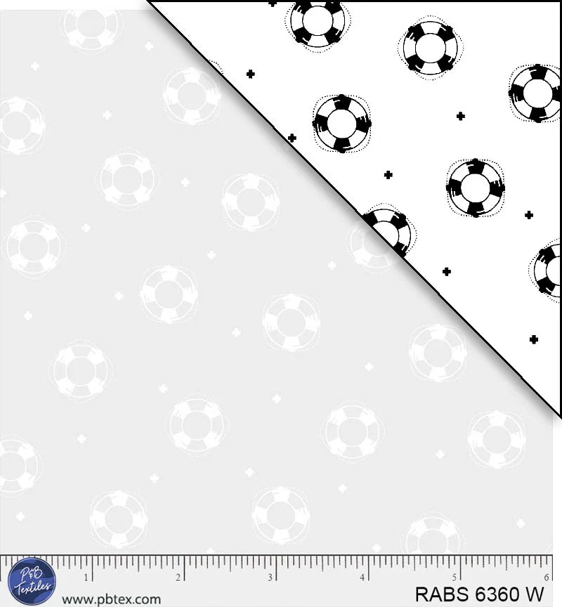 Ramblings by the Sea Nautical Life Preservers White on White P&B Textiles Cotton Fabric PB-RABS6360W