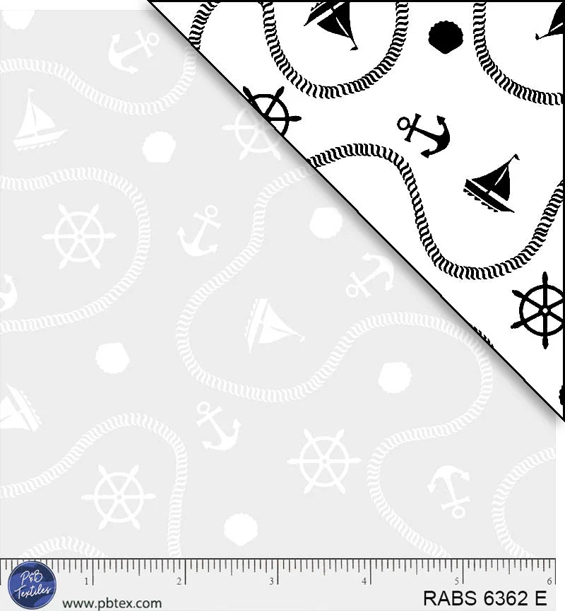 Ramblings by the Sea Nautical Motifs White on White P&B Textiles Cotton Fabric PB-RABS6362W