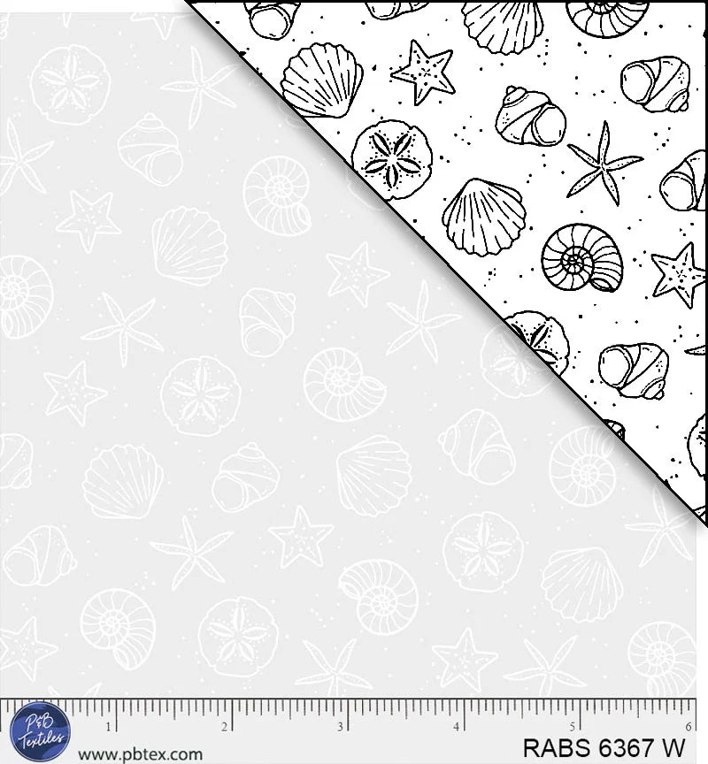 Ramblings by the Sea Nautical Seashells White on White P&B Textiles Cotton Fabric PB-RABS6367W