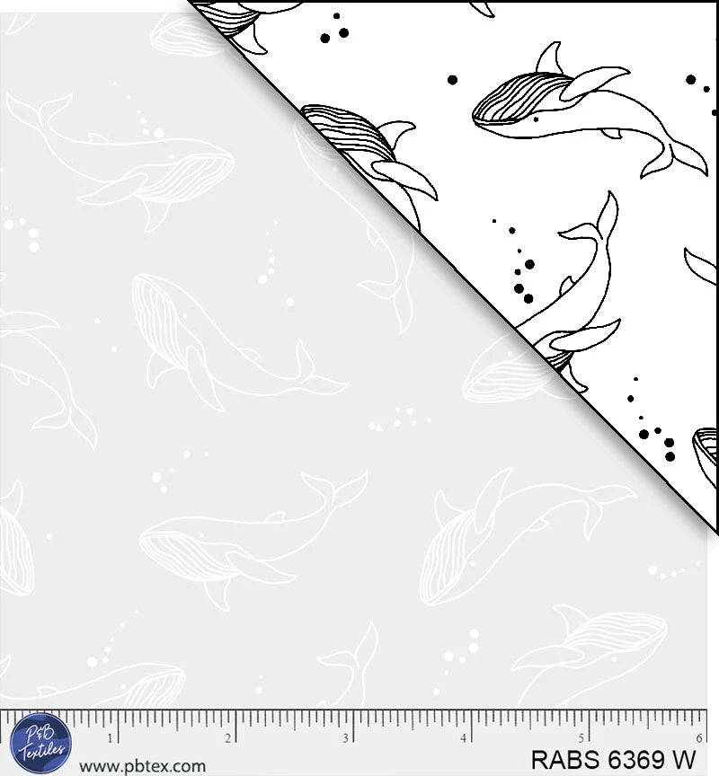 Ramblings by the Sea Nautical Whales White on White P&B Textiles Cotton Fabric PB-RABS6369W