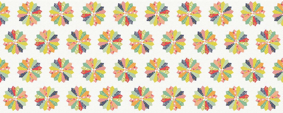Raspberry Summer Dresden Cheater Quilt Panel 24"x60" Multi Lella Sherri & Chelsi Moda Cotton Fabric MD-37698-11