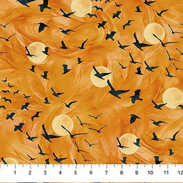 Raven's Call Flying Ravens Orange Deborah Edwards Melanie Samra Northcott Fabrics Cotton Fabric NC-DP28948-54