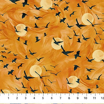Raven's Call Flying Ravens Orange Deborah Edwards Melanie Samra Northcott Fabrics Cotton Fabric NC-DP28948-54 | US Fabric Shop