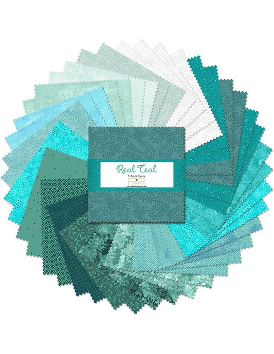 Real Teal 5" Squares Karat Crystals 42pcs Wilmington Prints Cotton Precut Fabric WP-507-157-507