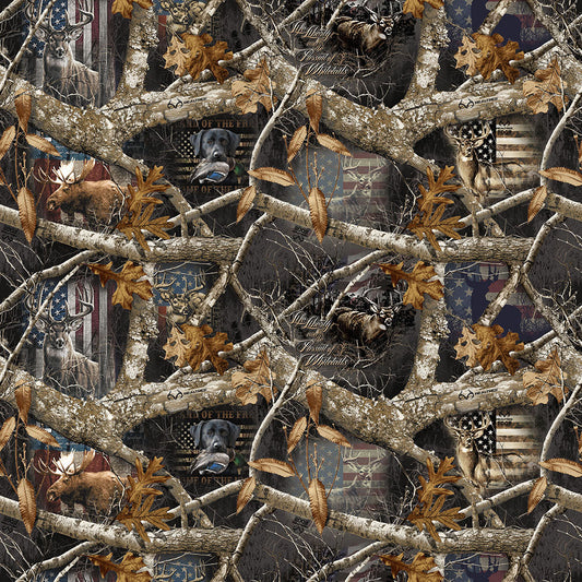 Realtree Deer Camo Patriotic Scenic Sykel Cotton Fabric SYK-10453