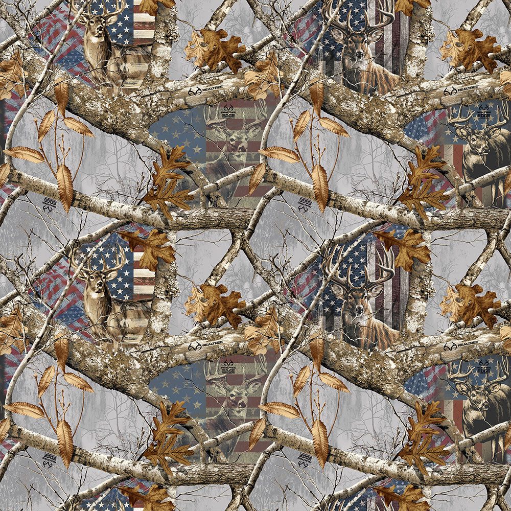 Realtree Patriotic Deer & Flag Artic Sykel Cotton Fabric SYK-10451-ARC