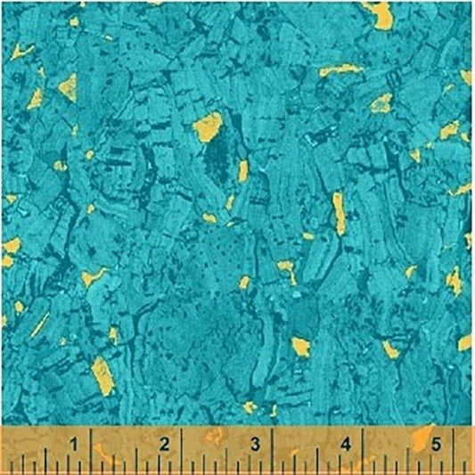 Recorked Bahama Blue Gold Metallic Windham Cotton Fabric WF-50992M-7