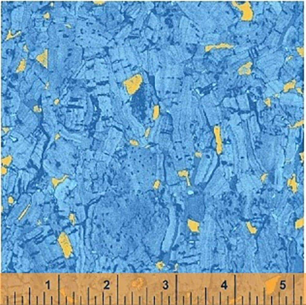 Recorked Capri Blue Gold Metallic Windham Cotton Fabric WF-50992M-7