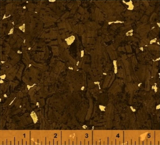 Recorked Walnut Brown Gold Metallic Windham Cotton Fabric WF-50992M-3