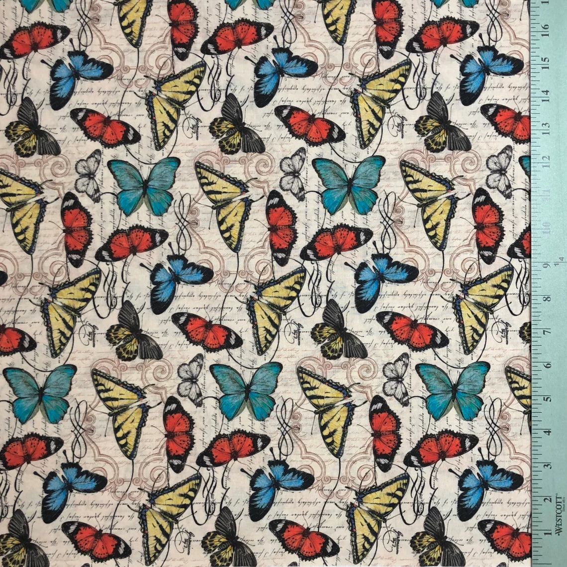 Red Blue Yellow Beautiful Medium Butterflies Allover Tim Coffey Springs Creative Cotton Fabric