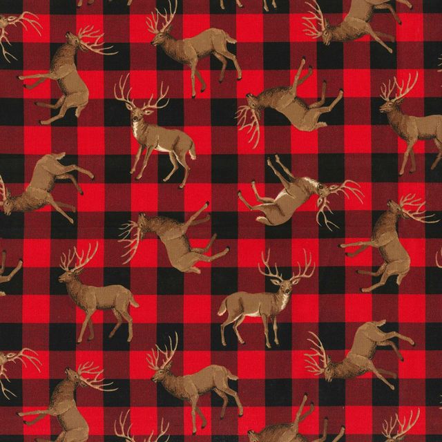 Deer Plaid Red Fabric Traditions Cotton Fabric