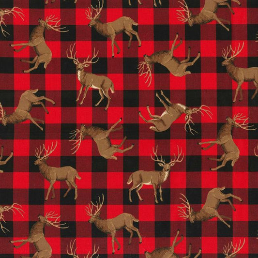 Deer Plaid Red Fabric Traditions Cotton Fabric