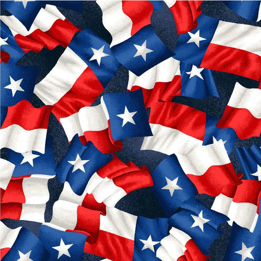 Red White Blue Wavy Texas Flag Navy Blue Oasis Cotton Fabric