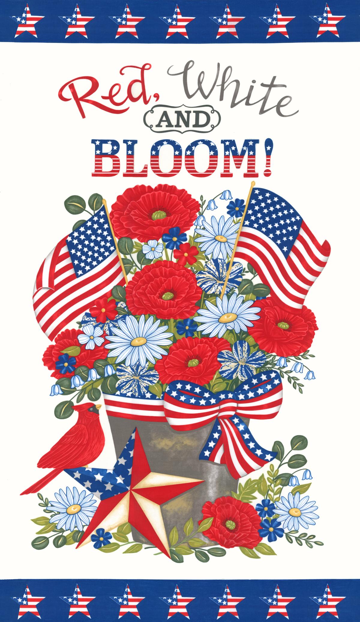 Red White and Bloom Panel 24" Daisy White Multi Deb Strain Moda Cotton Fabric