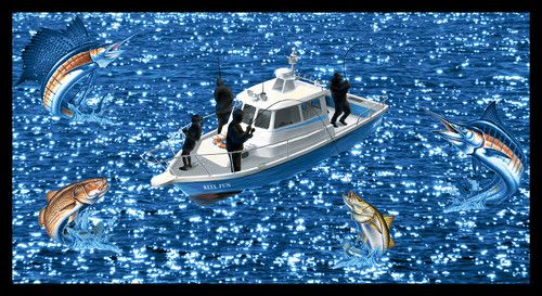 Reel Fun Blue Panel 24” JQ Designs Blank QuiltingCotton Fabric