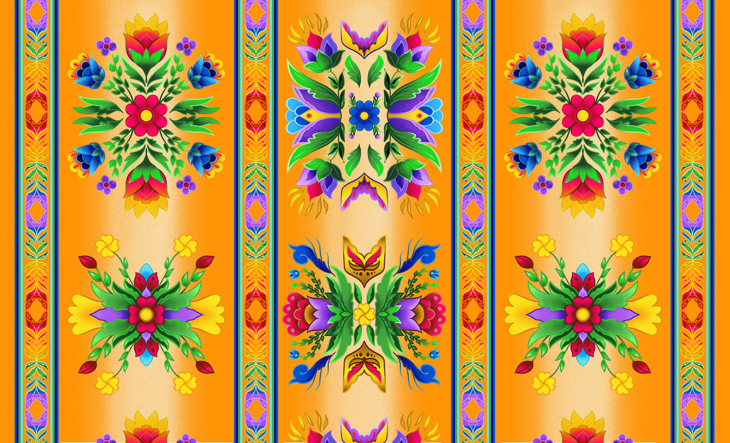Regalia Wide Stripe Southwest Flower Orange Aaron Martin Elizabeth's Studio Cotton Fabric ES-37000-Orange