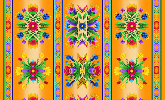 Regalia Wide Stripe Southwest Flower Orange Aaron Martin Elizabeth's Studio Cotton Fabric ES-37000-Orange