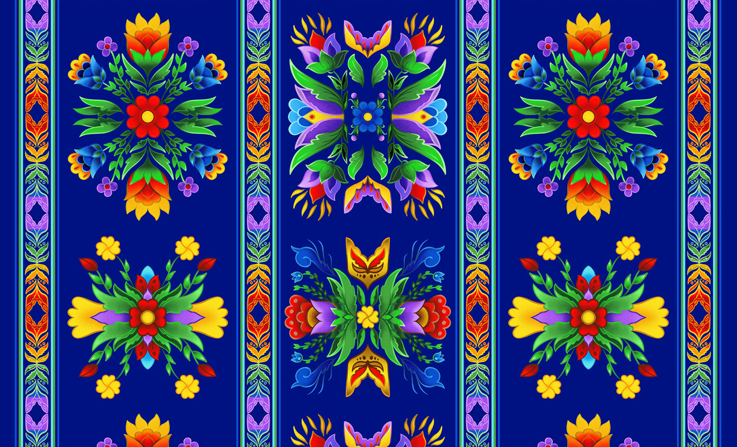 Regalia Wide Stripe Southwest Flower Royal Blue Aaron Martin Elizabeth's Studio Cotton Fabric ES-37000-Royal