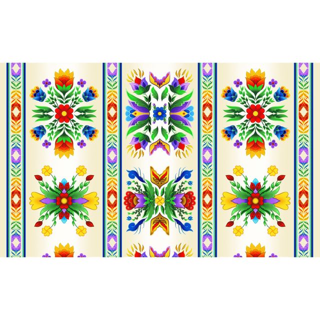 Regalia Large Scale Stripe Cream Southwest Flower Aaron Martin Elizabeth's Studio Cotton Fabric ES-37000-CRE