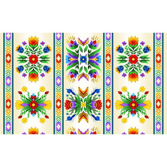 Regalia Large Scale Stripe Cream Southwest Flower Aaron Martin Elizabeth's Studio Cotton Fabric ES-37000-CRE