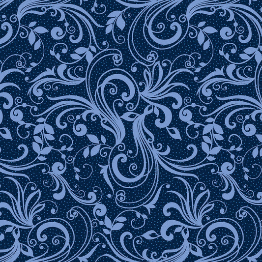 Rhapsody Scroll Navy Blue Kanvas Studio Benartex Cotton Fabric BE-14070-54